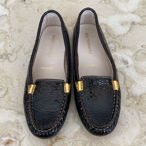 Bruno Magli Snake Embossed Leather Driving Flats Loafers - Picture 4 of 15
